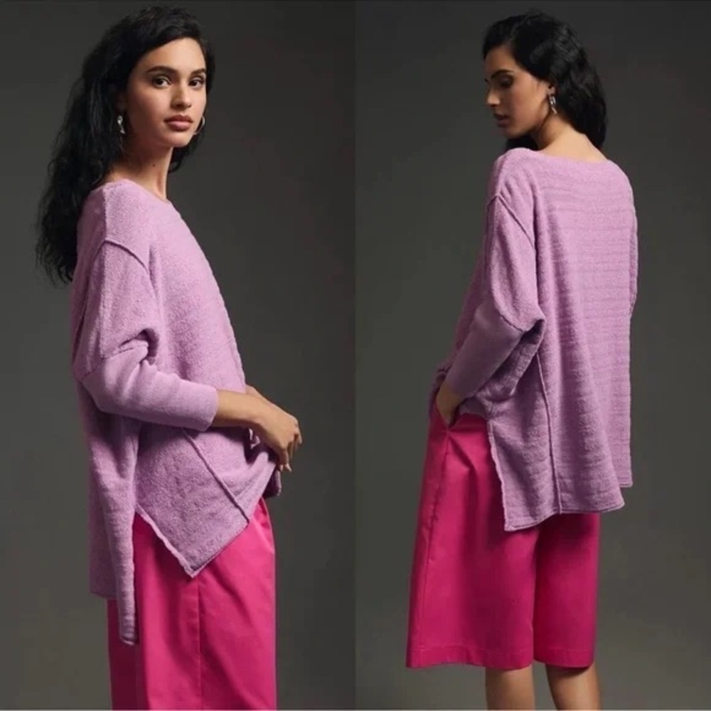 Pilcro Anthropologie Lavender Lilac Oversized Striped Crewneck Tunic Sweater S